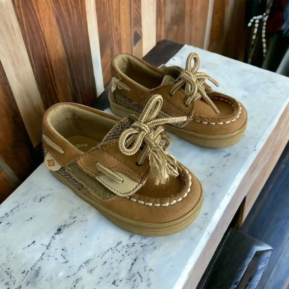 Sperry Baby Toddler Shoes Size 2M 2 Months  Boat Shoes Brown Slip On Hook & Loop